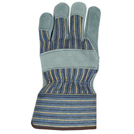 Leather Gloves, Cotton, Safety Cuff, Wing Thumb, Blue, L