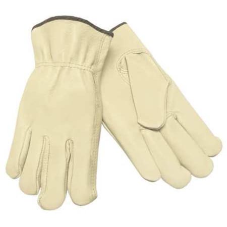 Leather Drivers Gloves, Shirred Slip-On Cuff, Keystone Thumb, Beige, 3XL, 1 PR