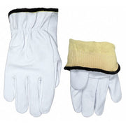 Leather Drivers Gloves, Shirred Slip-On Cuff, Straight Thumb, White, L, 1 PR