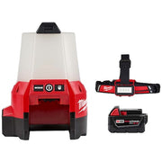 M18 RADIUS Compact Site Light w/ Flood Mode + USB Headlamp + M18 XC5.0 Battery