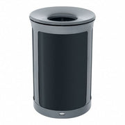 23 gal Round Recycling Bin, Flat with Top Opening, Gray, 2 Openings