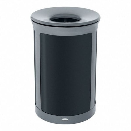23 gal Round Recycling Bin, Flat with Top Opening, Gray, 2 Openings