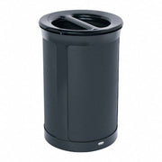 23 gal Round Recycling Bin, Flat with Top Opening, Black, 2 Openings