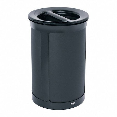 23 gal Round Recycling Bin, Flat with Top Opening, Black, 2 Openings