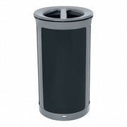 33 gal Round Recycling Bin, Flat with Top Opening, Gray, 2 Openings