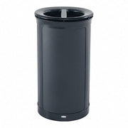 33 gal Round Recycling Bin, Flat with Top Opening, Black, 2 Openings