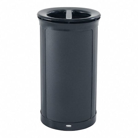 33 gal Round Recycling Bin, Flat with Top Opening, Black, 2 Openings