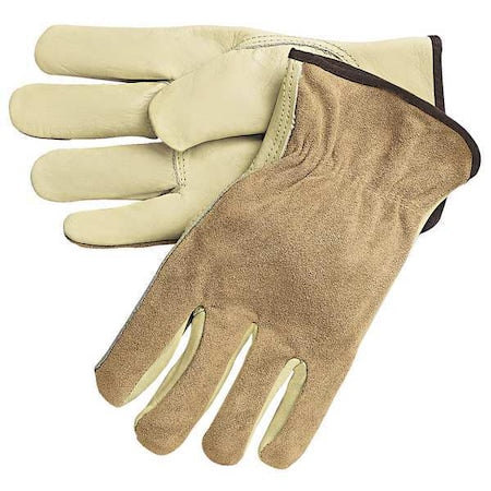 Leather Drivers Gloves, Cowhide, Shirred Slip-On, Keystone Thumb, Gunn Cut, Cream, S 1 PR
