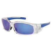 Swagger (SR1), Safety Glasses, Anti-Scratch, Blue Mirror Lens, Clear/Black Frame, Full-Frame