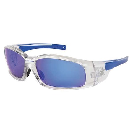 Swagger (SR1), Safety Glasses, Anti-Scratch, Blue Mirror Lens, Clear/Black Frame, Full-Frame