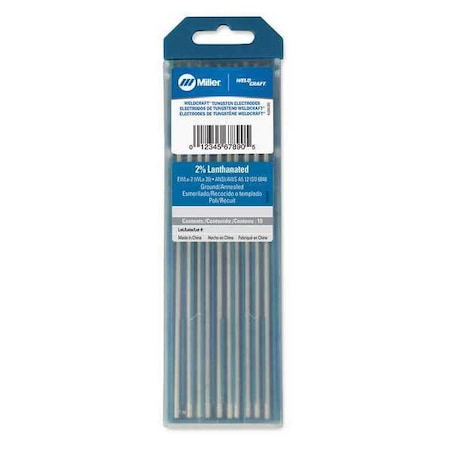 Tungsten Electrode 1/16" Dia., AWS A5.12 / ISO6848, PK10