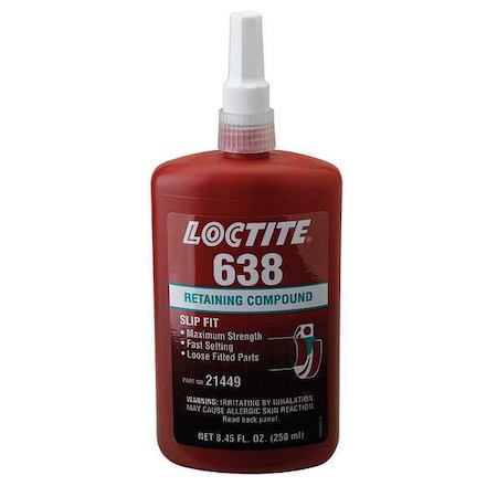 Retaining Compound, 638 Series, Green, Liquid, High Strength, 250 mL Bottle