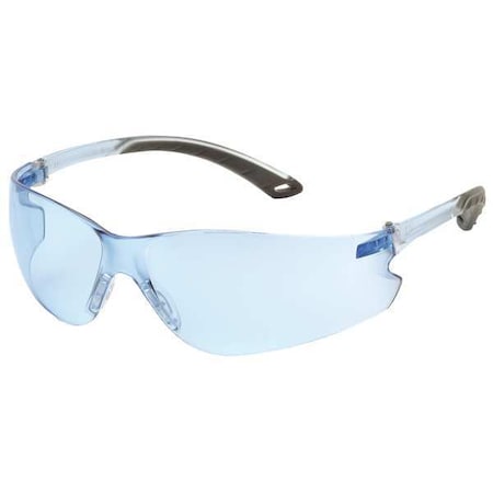 Safety Glasses, Itek Series, Anti-Scratch, Frameless, Frosted Light Blue Temple, Blue Lens