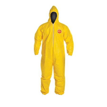 Coverall. Standard Fit Hood. Stormflap. Elastic Wrists and Ankles. Yellow. MD