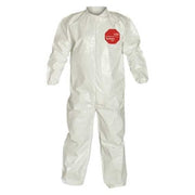 0 Coverall. Collar. Elastic Wrists and Ankles. Storm Flap with Adhesive Closure. White. XL