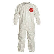 0 Coverall. Collar. Elastic Wrists and Ankles. Storm Flap with Adhesive Closure. White. MD