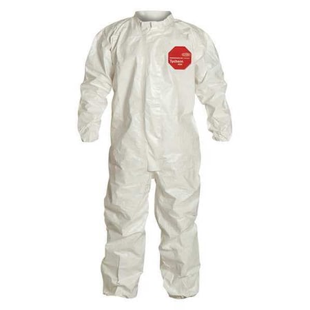 0 Coverall. Collar. Elastic Wrists and Ankles. Storm Flap with Adhesive Closure. White. 5X
