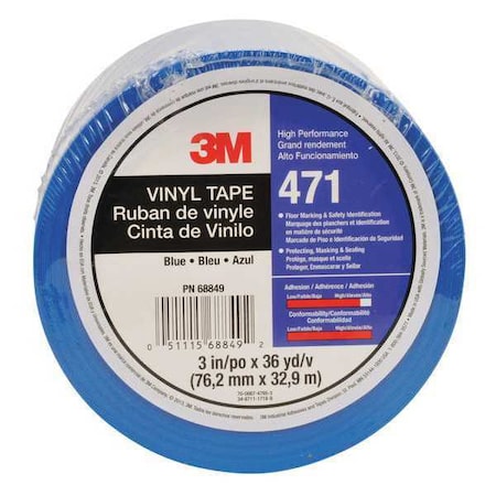 Floor Marking Tape, vinyl, Solid, Blue, 3 in W., 5.2 mil Thickness
