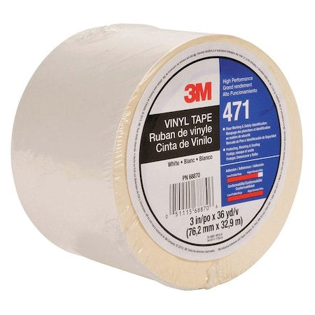 Floor Marking Tape, vinyl, Solid, White, 3 in W., 5.2 mil Thickness