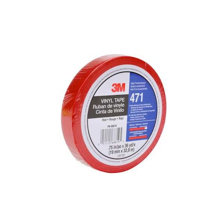 Floor Marking Tape, vinyl, Solid, Red, 3/4 in W., 5.2 mil Thickness