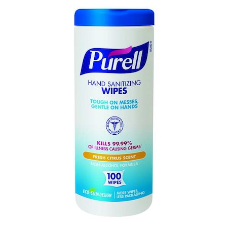 Hand Sanitizer Wipes, Canister, 100 Wipes per Container, Citrus, 12 PK