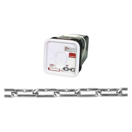 5/0 Straight Link Coil Chain, Zinc Plated, 140' per Square Pail