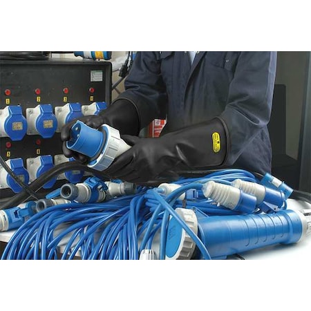 Electrical-Insulating Gloves, 500V AC, 750V DC, Rubber, 11" Length, Black, Size 11