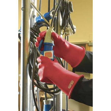 Electrical-Insulating Gloves, 1,000V AC, 1,500V DC, Rubber, 11" Length, Red, Size 7