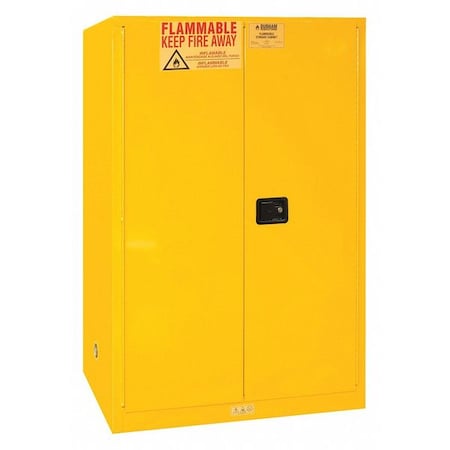 Flammable Safety Storage Cabinet, 90 gal, 2 Shelves, Steel, 43 in W x 65 in H x 34 in D, Yellow