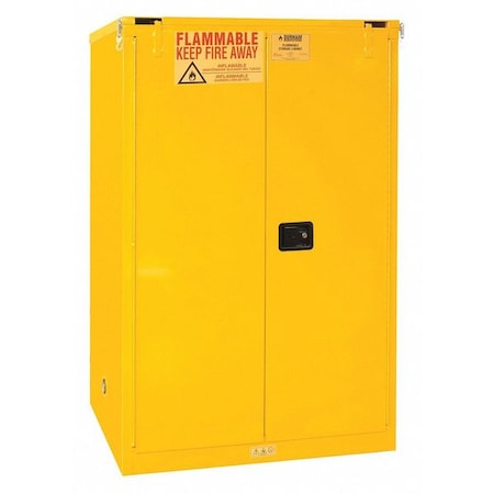 Flammable Safety Storage Cabinet, 90 gal, 2 Shelves, Steel, 43 in W x 66 1/2 in H x 34 in D, Yellow