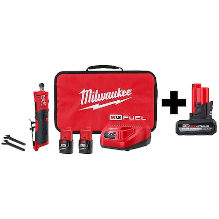 M12 FUEL 1/4" Straight Die Grinder Kit + M12 HIGH OUTPUT XC5.0 Battery Pack