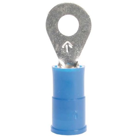 Ring Terminal, #8 Stud Size, 14 AWG, 1,000 V, Vinyl Insulated, Blue, Crimp Termination Only, 25 PK