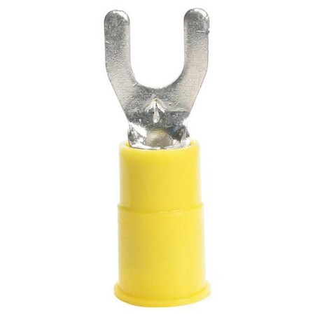 Fork Terminal, #8 Stud Size, 10 AWG, 1,000 V, Vinyl Insulated, Yellow, Crimp Termination Only