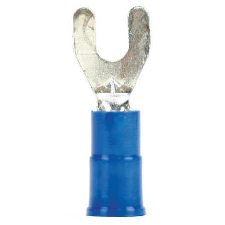 Fork Terminal, #6 Stud Size, 14 AWG, 1,000 V, Vinyl Insulated, Blue, Crimp Termination Only, 25 PK