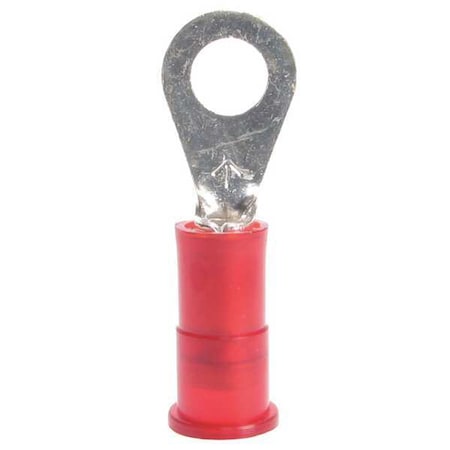 Ring Terminal, #10 Stud Size, 18 AWG, 1,000 V, Vinyl Insulated, Red, Crimp Termination Only, 25 PK