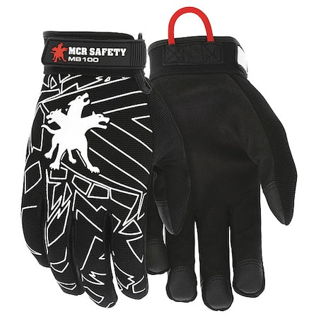 Mechanics Gloves, Spandex Back, Hook-and-Loop, Black, 2XL
