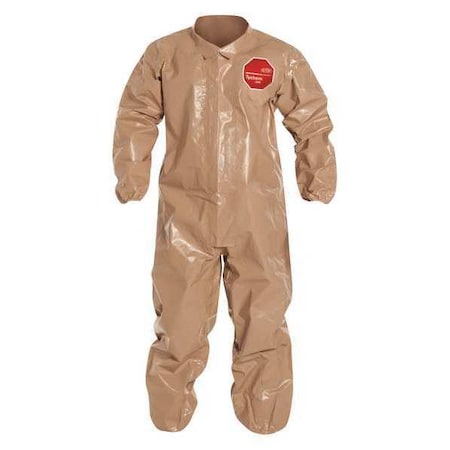Coverall. Collar. Elastic Wrists and Ankles. Storm Flap with Adhesive Closure. Tan. 2X