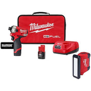 M12 FUEL SURGE 1/4" Hex Hydraulic Driver Kit + M12 ROVER Service & Repair Flood Light USB Charging