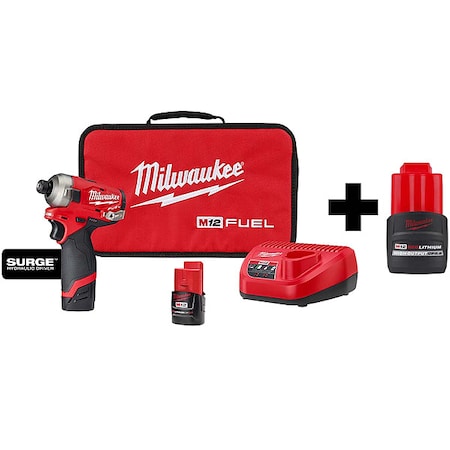 M12 FUEL SURGE 1/4" Hex Hydraulic Driver Kit + M12 HIGH OUTPUT CP2.5 Battery Pack