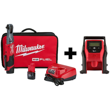 M12 FUEL 3/8" Ratchet 2 Battery Kit + M12 Compact Inflator