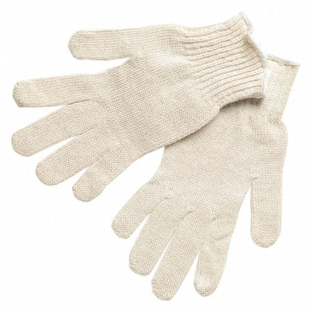 Knit Gloves, Cotton Polyester Blend, None Uncoated, White, S, 12 PK