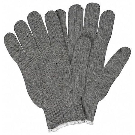 Knit Gloves, Cotton Polyester Blend, None Uncoated, Gray, S, 12 PK