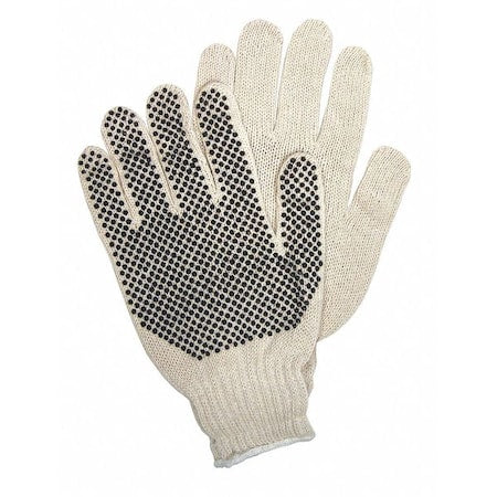 Knit Gloves, Cotton Polyester Blend, Dotted Palm, White, M, 12 PK