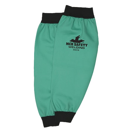 Welding Sleeves, Limited Flammability, Sateen Finish Cotton, Elastic Wrist, Green, 18 in L, 1 Pair