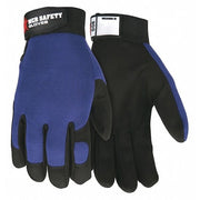 Mechanics Gloves, Hook-and-Loop, Spandex Back, Black/Blue, L