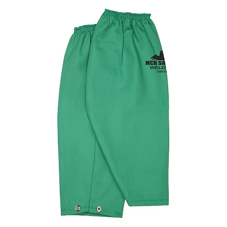F R Fabric Welding Sleeves W Snap Wrist, Cotton, 18 in Length, Green, Straight Cuff
