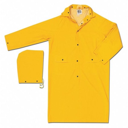 Classic Raincoat with Detachable Hood, PVC/Polyester, .35mm, Waterproof, 48 in L, Yellow, 5XL