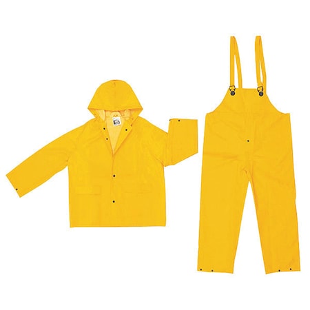 3-Piece Rainsuit with Detachable Hood, PVC, 0.35 mil Thick, Detachable, Yellow, M