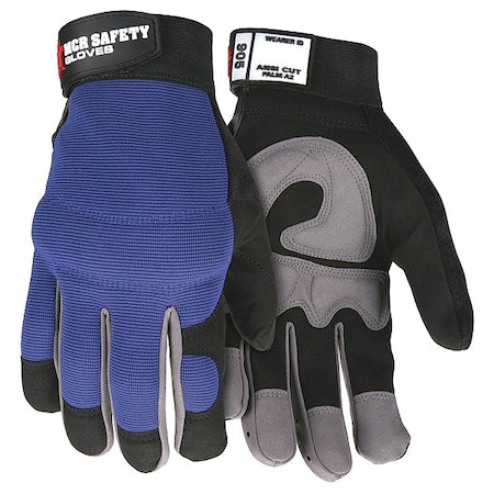 Leather Palm Gloves, Spandex(R), Synthetic Leather, Hook-and-Loop Cuff, Wing Thumb, Full Finger, XL