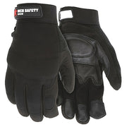 Mechanics Gloves, Goatskin, Nylon, Spandex(R), Hook-and-Loop Cuff, Wing Thumb, Full Finger, Black